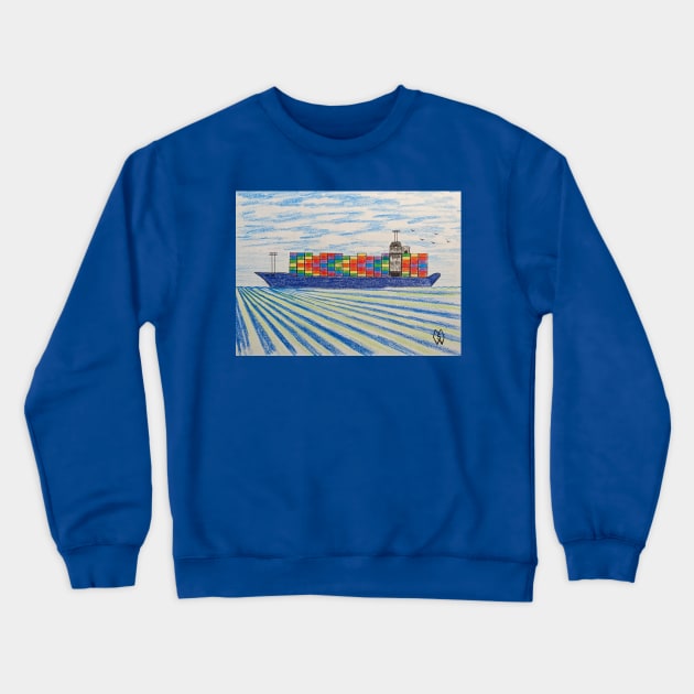 Container ship with cargo going across the ocean Crewneck Sweatshirt by Matt Starr Fine Art